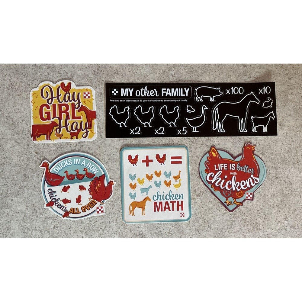 Set of 5 Purina Flocktober Chicken Stickers Decal Animal Family Member Duck Goat